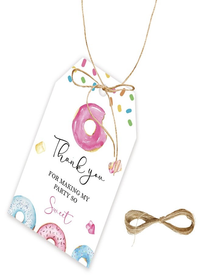 FORSHEEP 50pcs Donut Thank You Tags, Sweet One Gift Tag with String for Donut Themed Party, Thank You Paper Tags for Girl First Birthday/Two Sweet Birthday Party Favors - Image 1